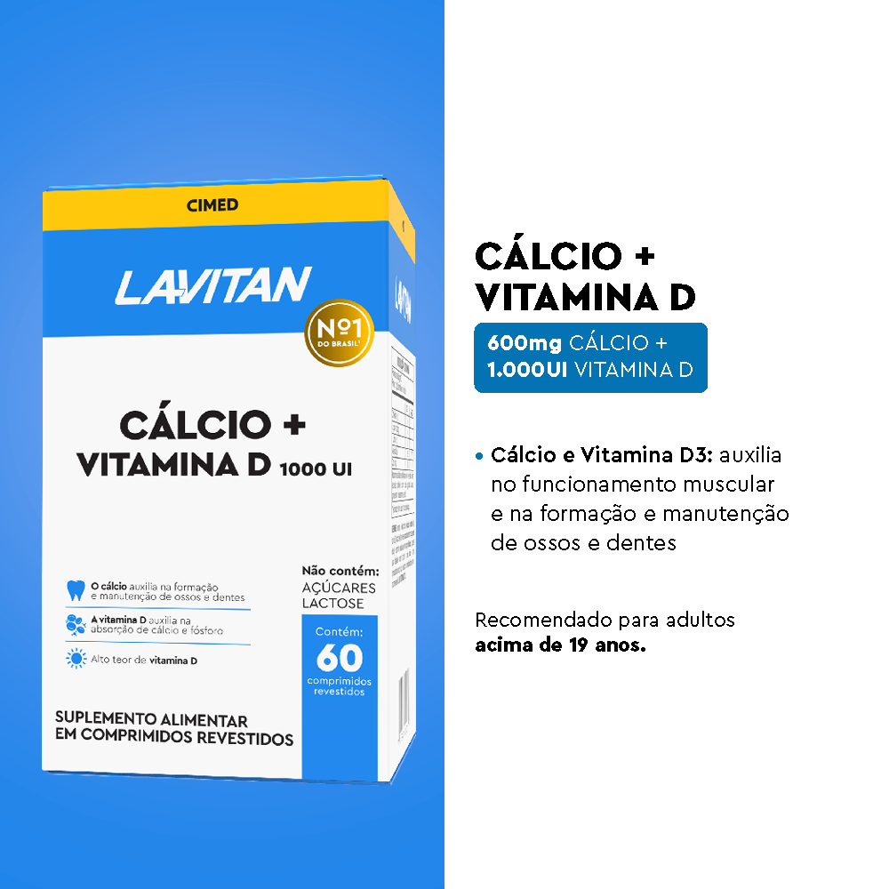 Lavitan Cálcio + Vitamina D 1.000 UI com 60 comprimidos